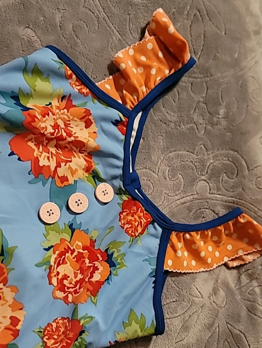 Matilda Jane Blue Floral One-Piece Swimsuit with Orange Accents